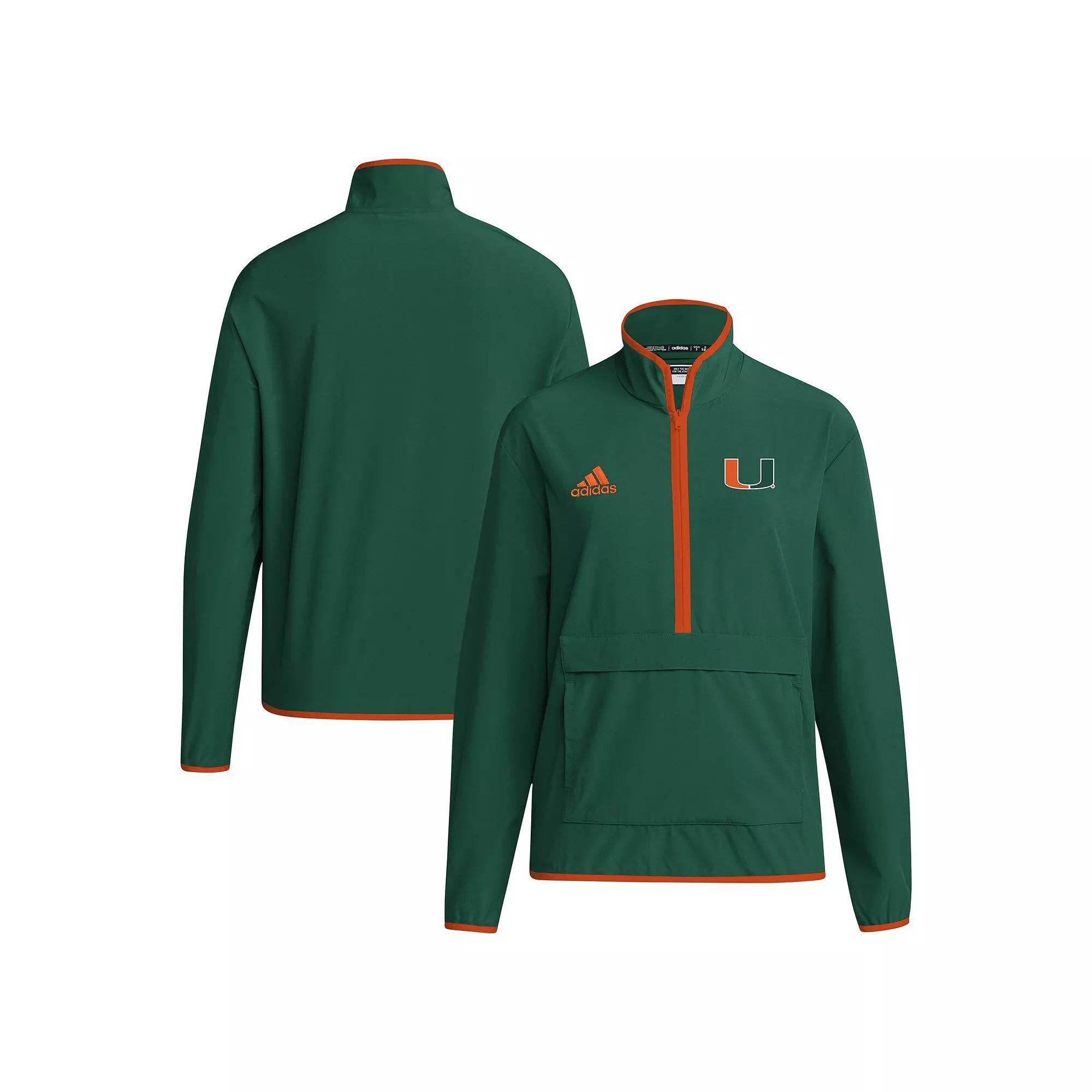 Men's adidas Green Miami Hurricanes 2024 Coaches Sideline Half-Zip Jacket, Size: Small Product Image