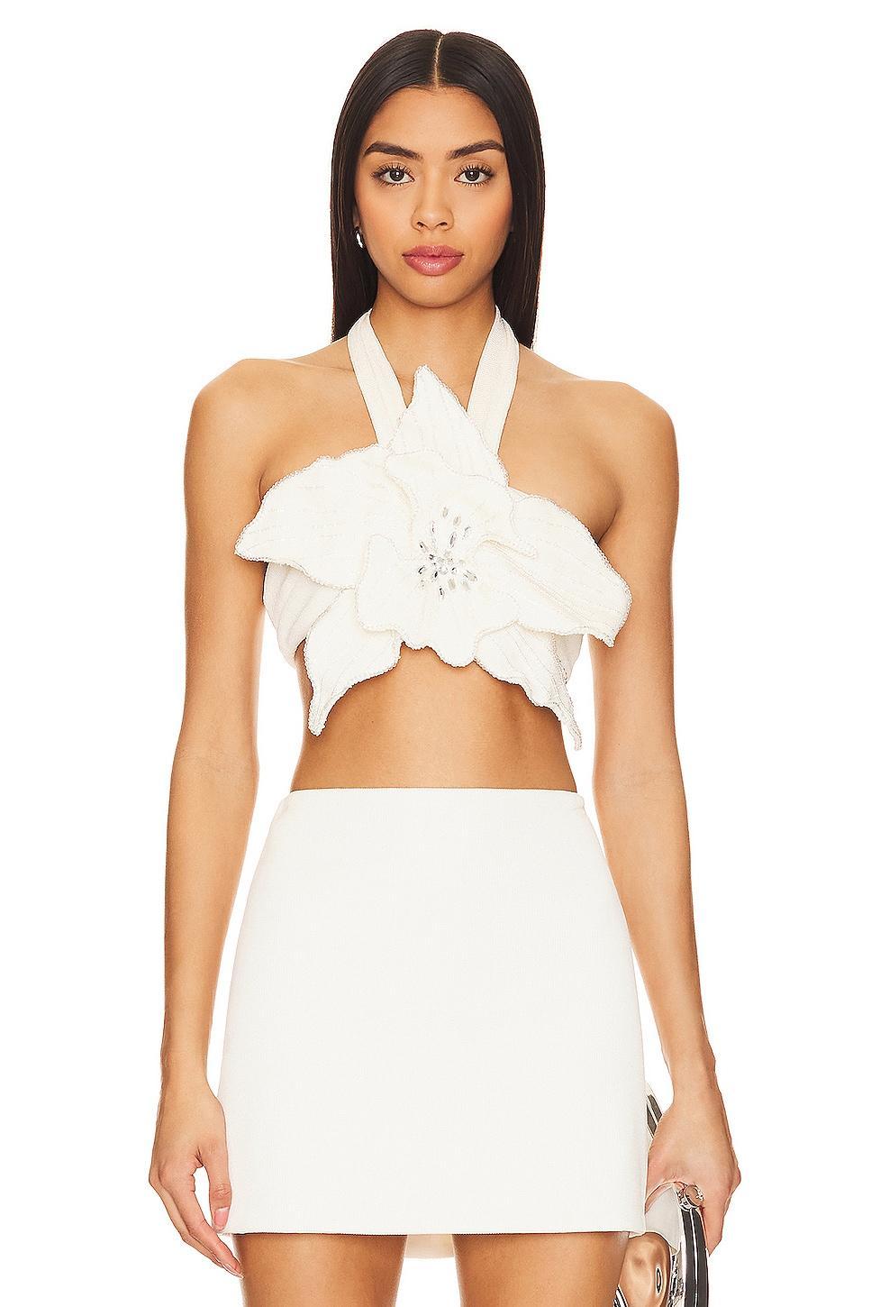 Flower Applique Halter Top PatBO Product Image