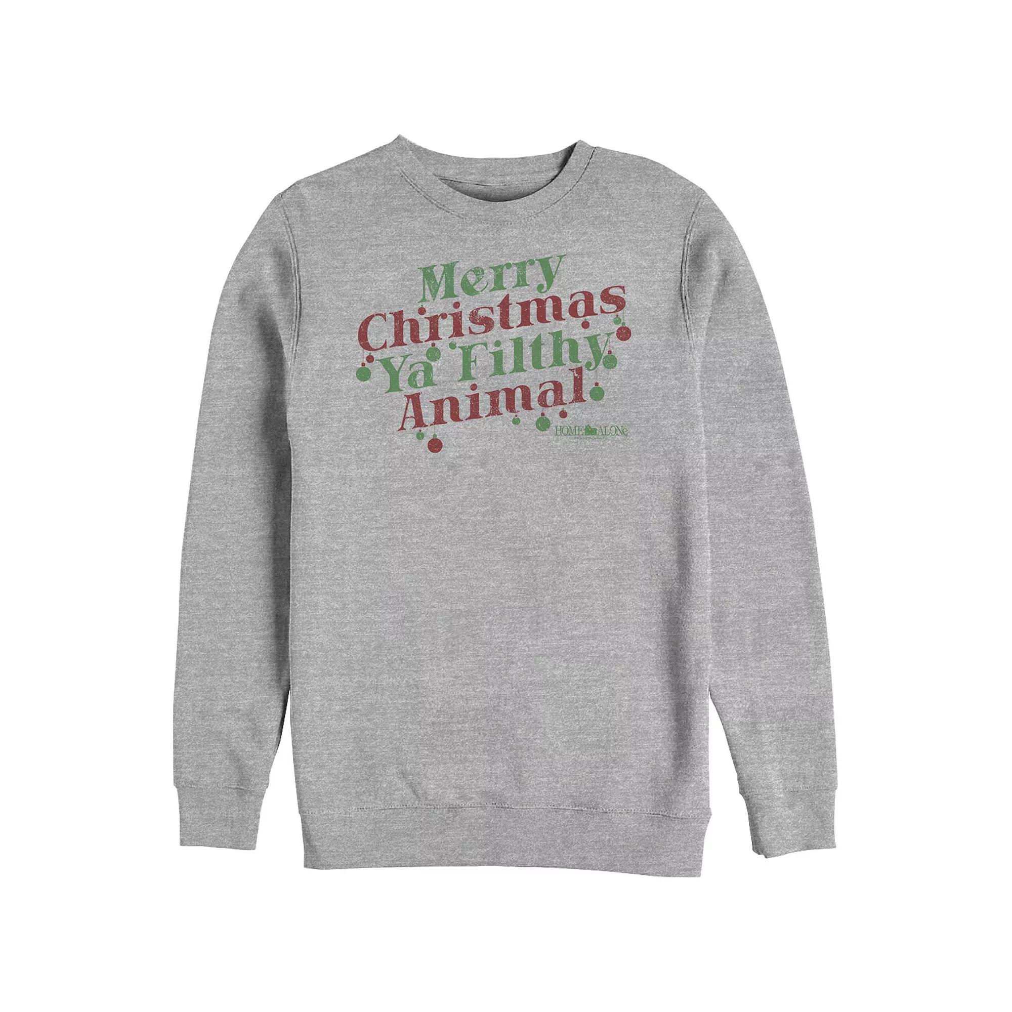 Big & Tall Home Alone Merry Christmas Ya Filthy Animal Graphic Fleece, Men's, Size: 5XL, Athletic Grey Product Image