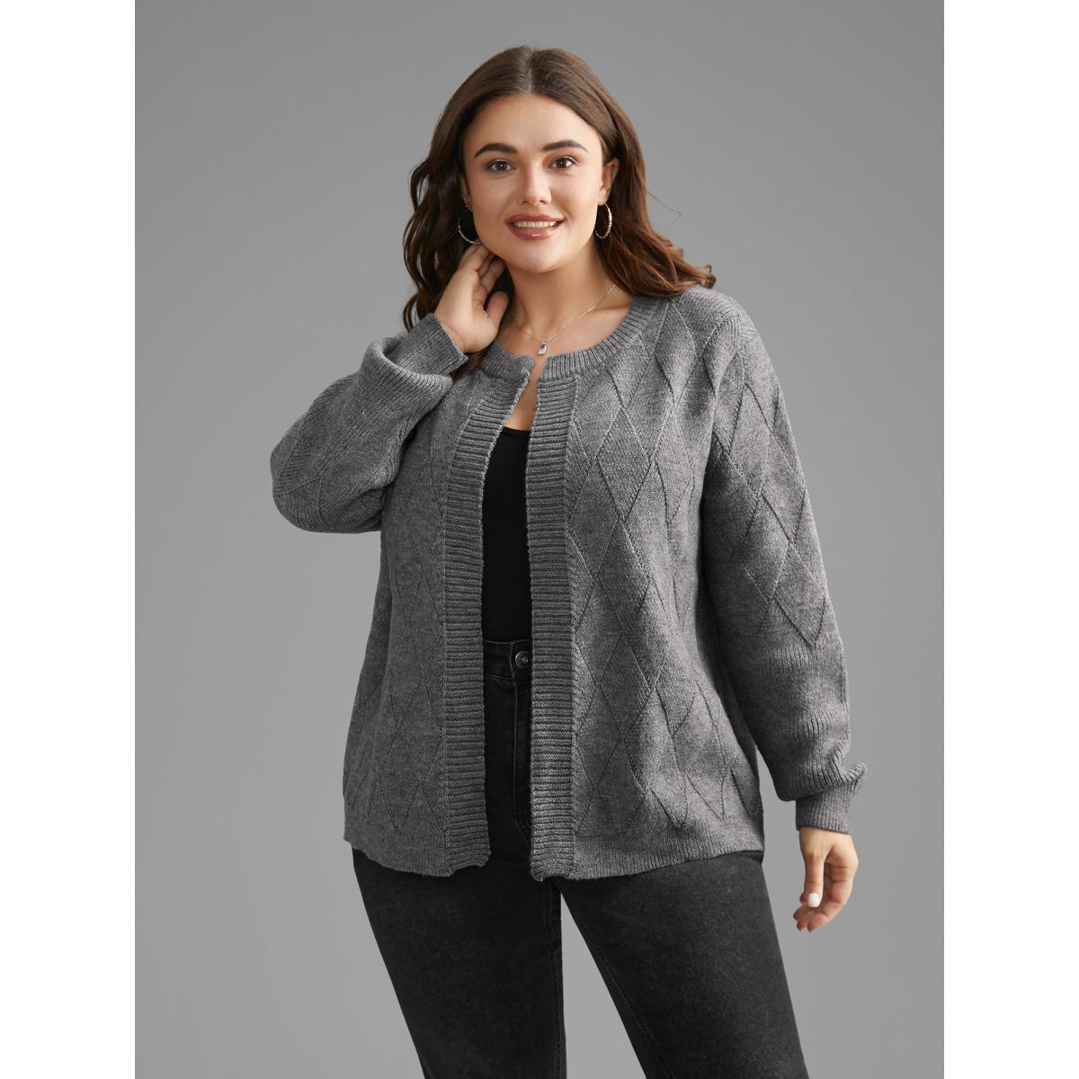 Plus Size Solid Textured Open Front Cardigan Mediumgray Women Casual Loose Long Sleeve Everyday Cardigans BloomChic 26/4X Product Image