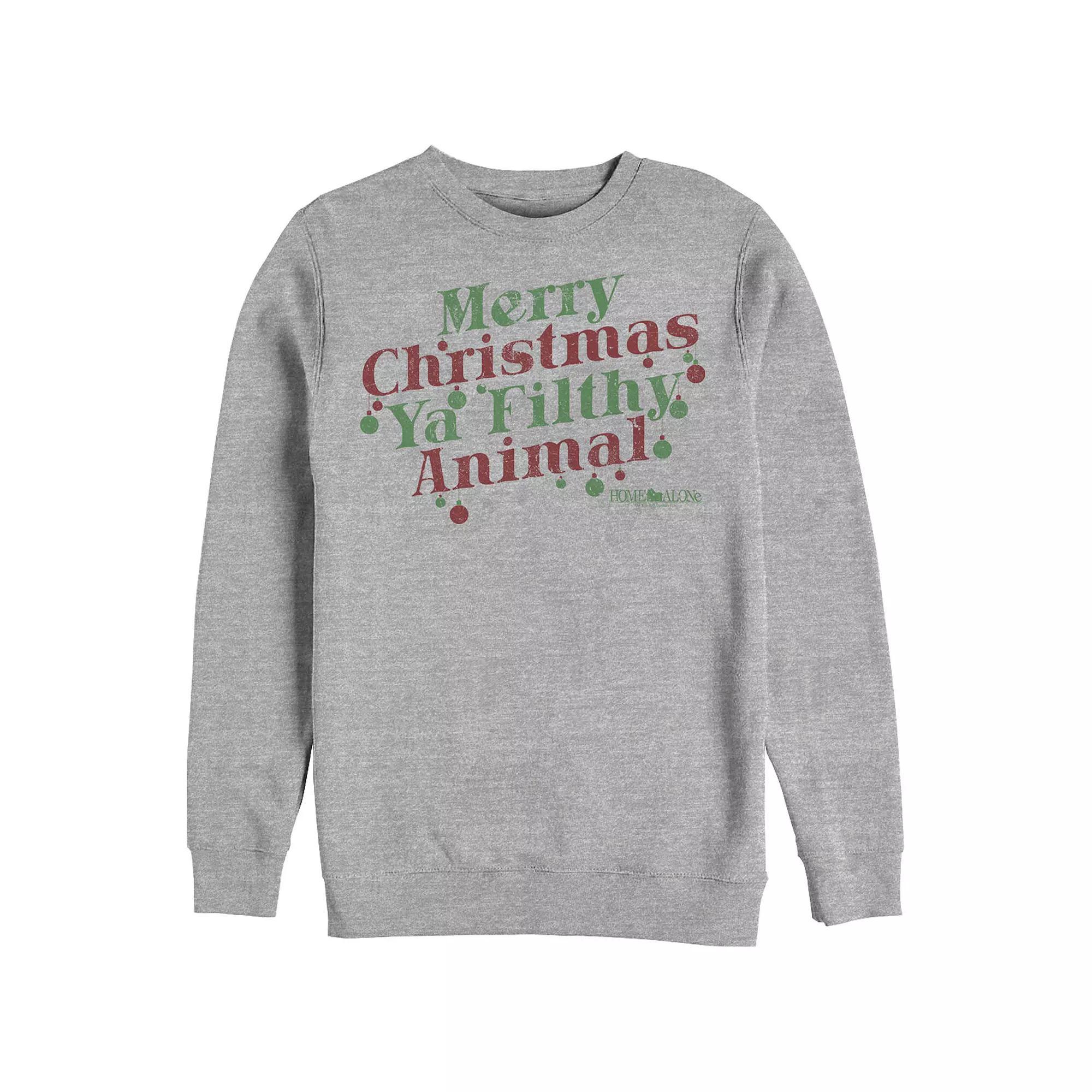 Big & Tall Home Alone Merry Christmas Ya Filthy Animal Graphic Fleece, Men's, Size: XL, Athletic Grey Product Image