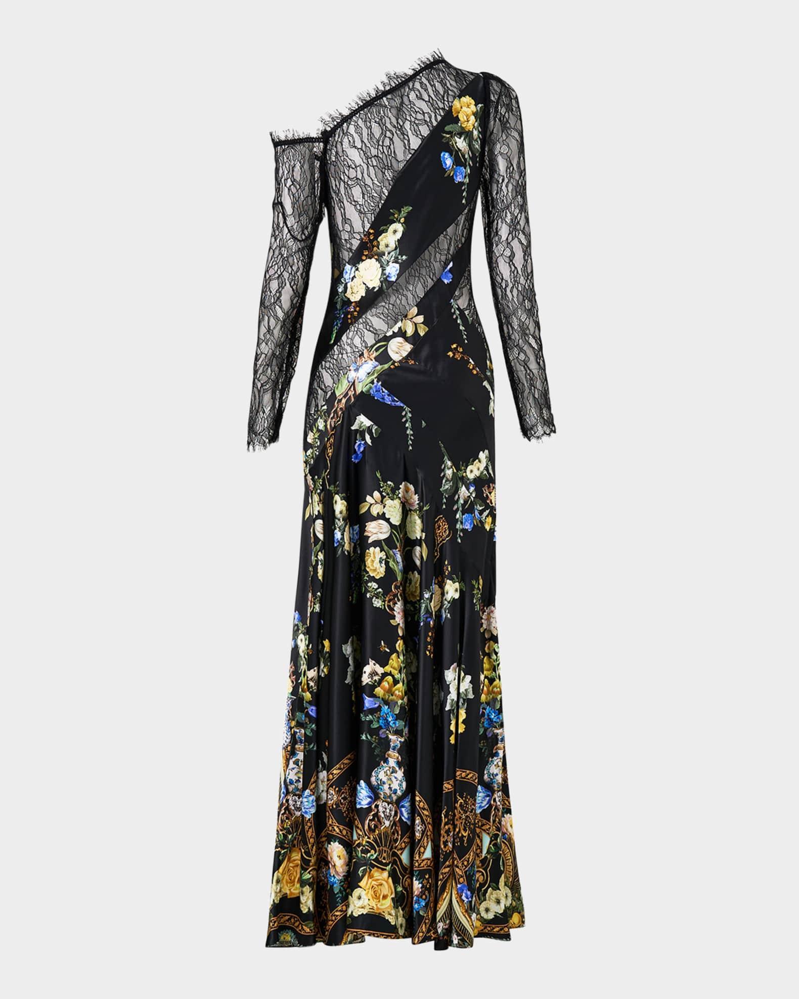 Ottoman Elegance Lace Splice One-Shoulder Dress Product Image
