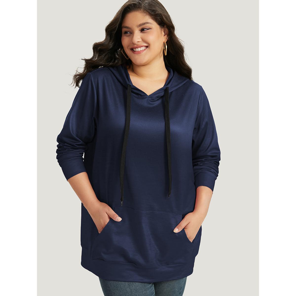 Plus Size Ombre Pocket Drawstring Hooded Sweatshirt Women DarkBlue Casual Elastic cuffs Hooded Everyday Sweatshirts BloomChic 22-24/3X Product Image