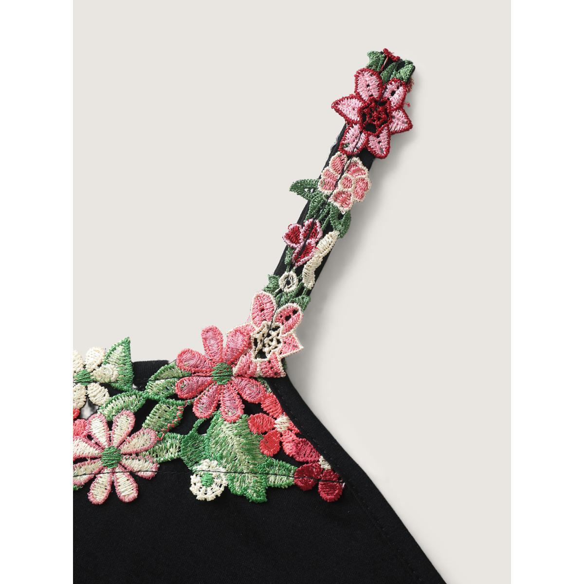Plus Size 3D Floral Neckline Tank Top Women Cyan Woven ribbon&lace trim V-neck Everyday-Elegant Tank Tops Camis BloomChic 28/5X Product Image