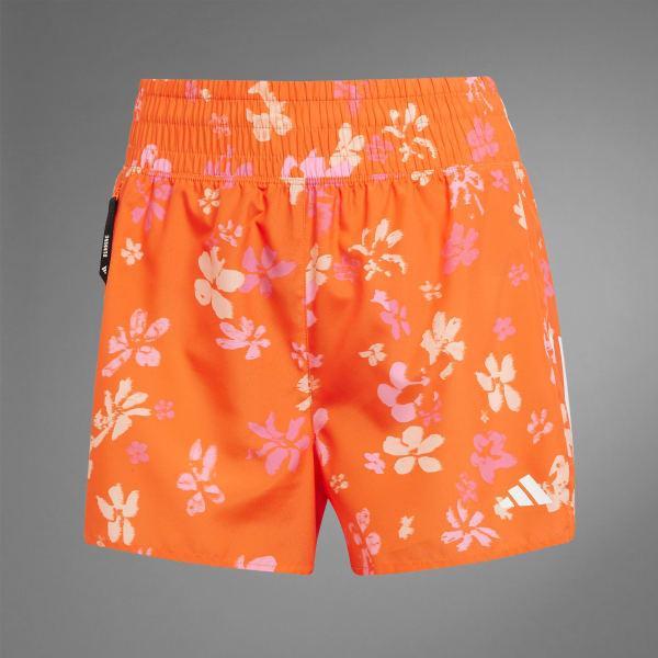adidas Own the Run CLIMACOOL High Rise Floral Shorts Semi Impact Orange L 4 Womens Product Image
