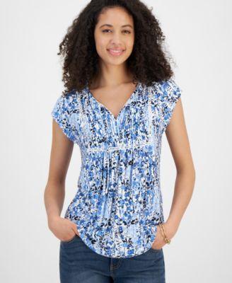 Tommy Hilfiger Garden Pintuck Ladder Top (Ivory Multi) Women's Clothing Product Image