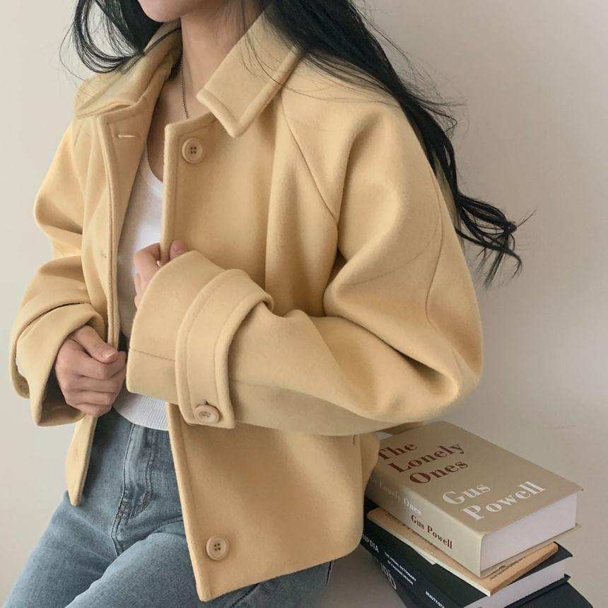 Collared Button-Up Plain Jacket Product Image