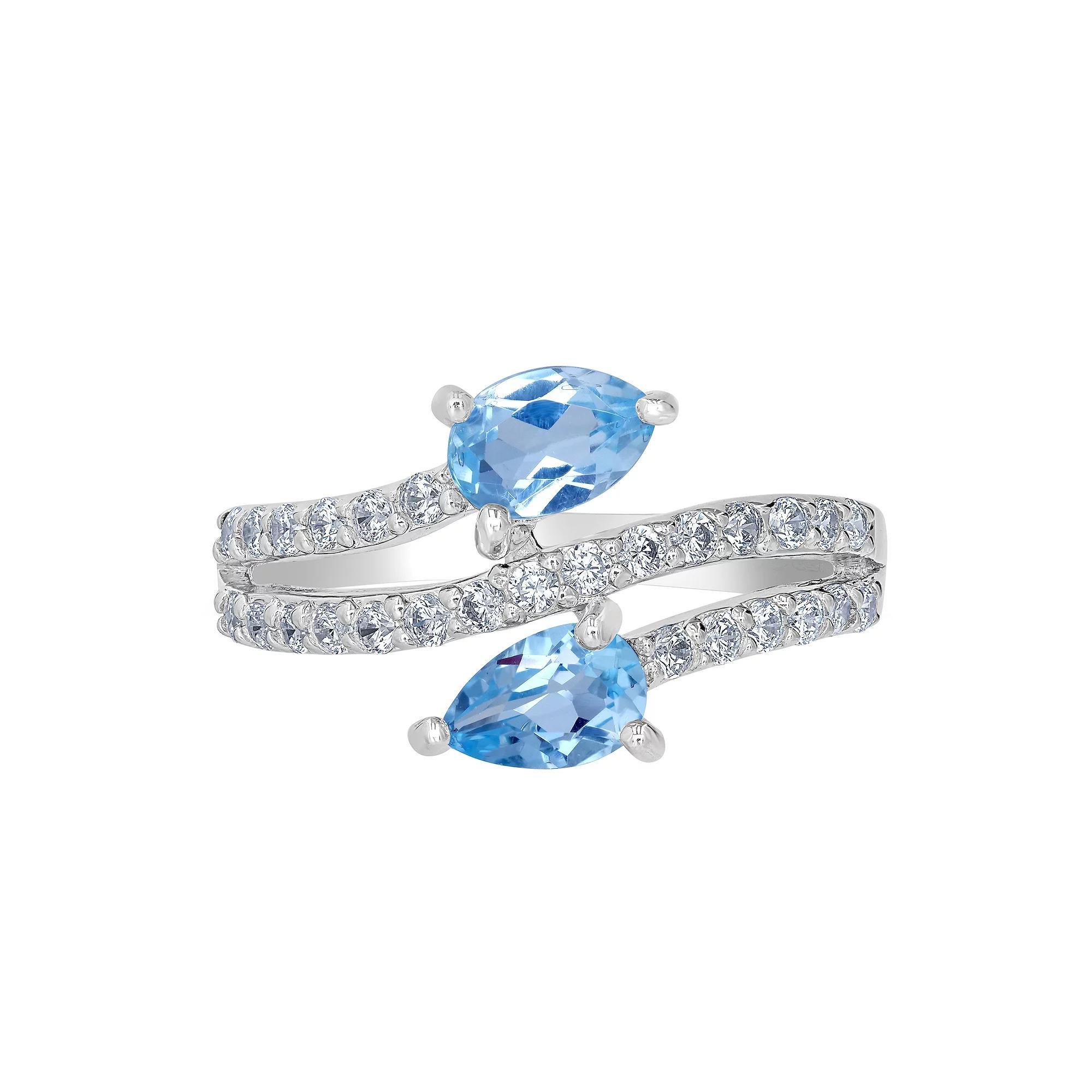 Gemistry Sterling Silver Stone & Cubic Zirconia Pear Bypass Ring, Womens White Topaz Product Image