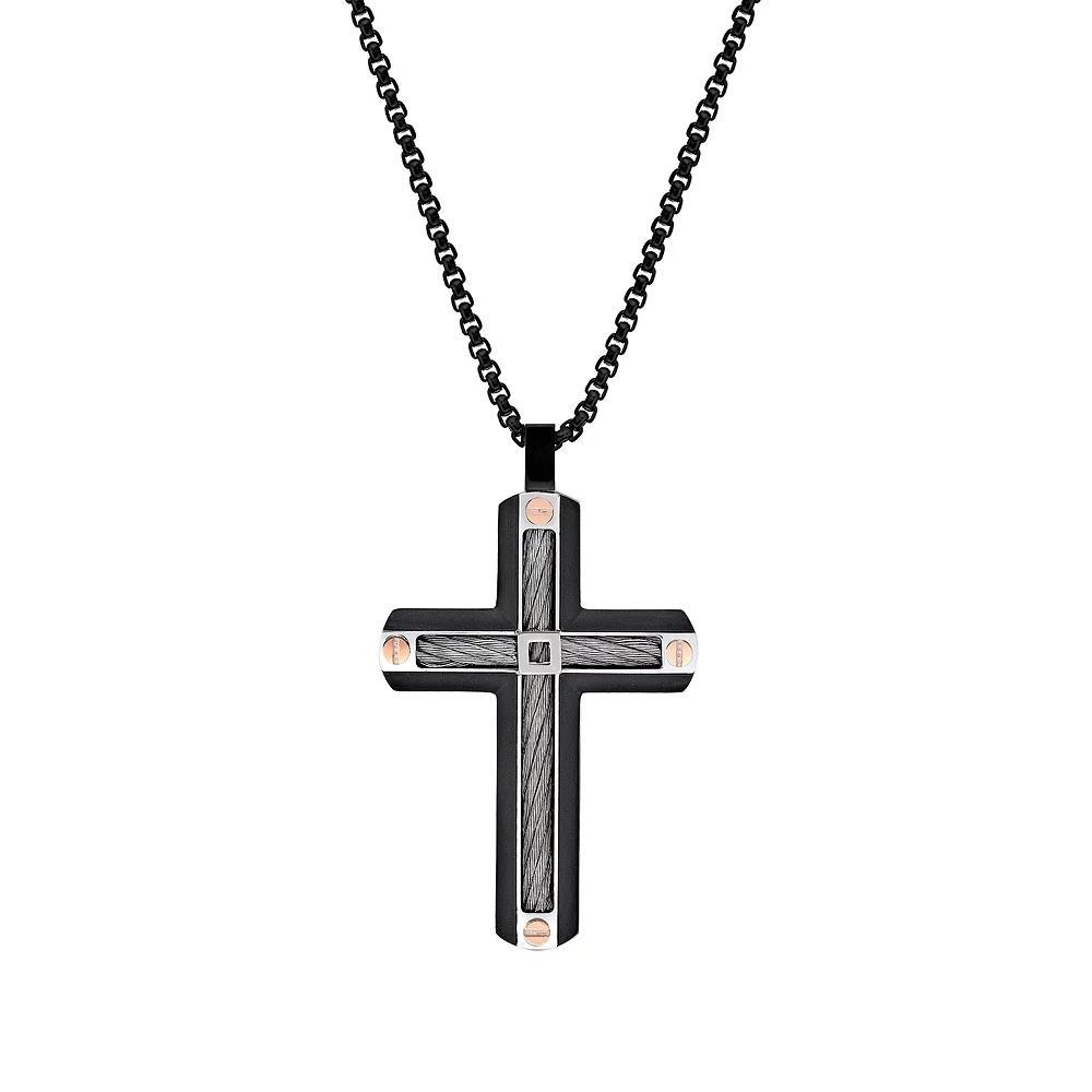 Men's LYNX Tri-Tone Ion Plated Stainless Steel Cross Pendant Necklace, Size: 24" Product Image