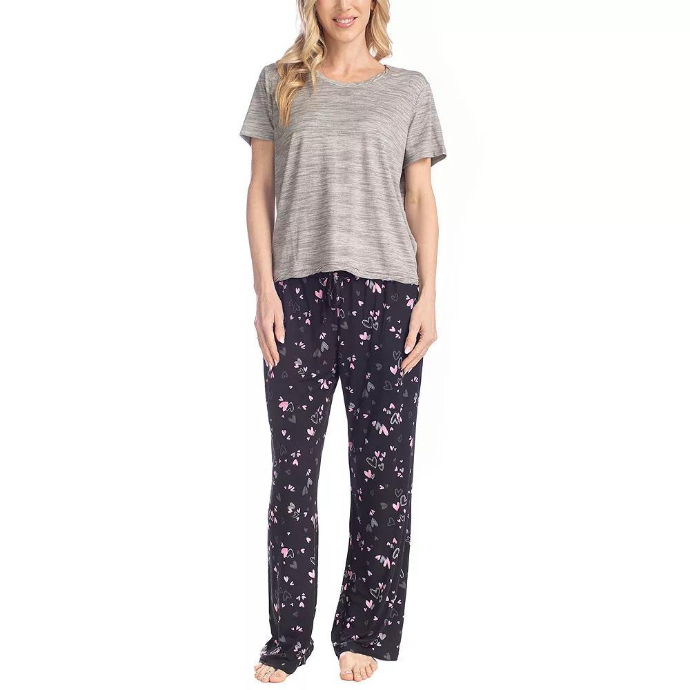 Women's MUK LUKS Garden Party Pajama Top & Pajama Pants Set, Size: Large, Cascading Heart Product Image