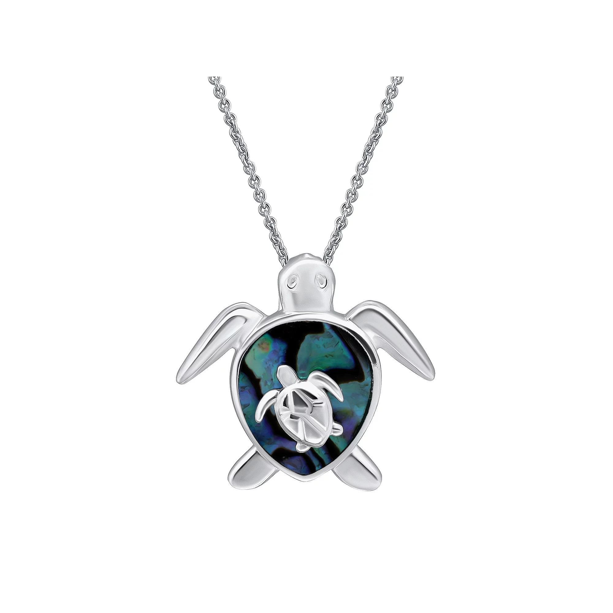 Aleure Precioso Silver Plated Abalone Double Turtle Pendant Necklace, Women's, Size: 18", Silver Tone Team Product Image