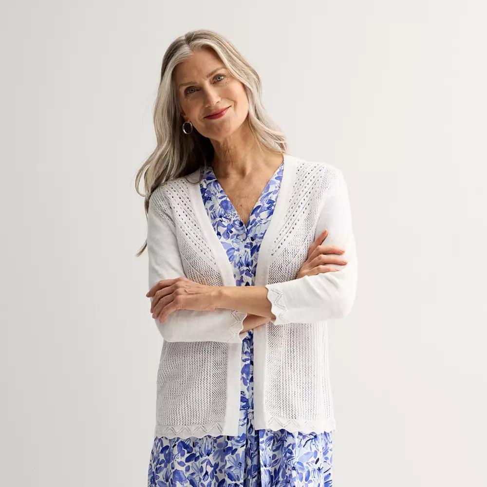 Petite Croft & Barrow® Pointelle Open Front Cardigan, Women's, Size: Medium Petite, White Product Image