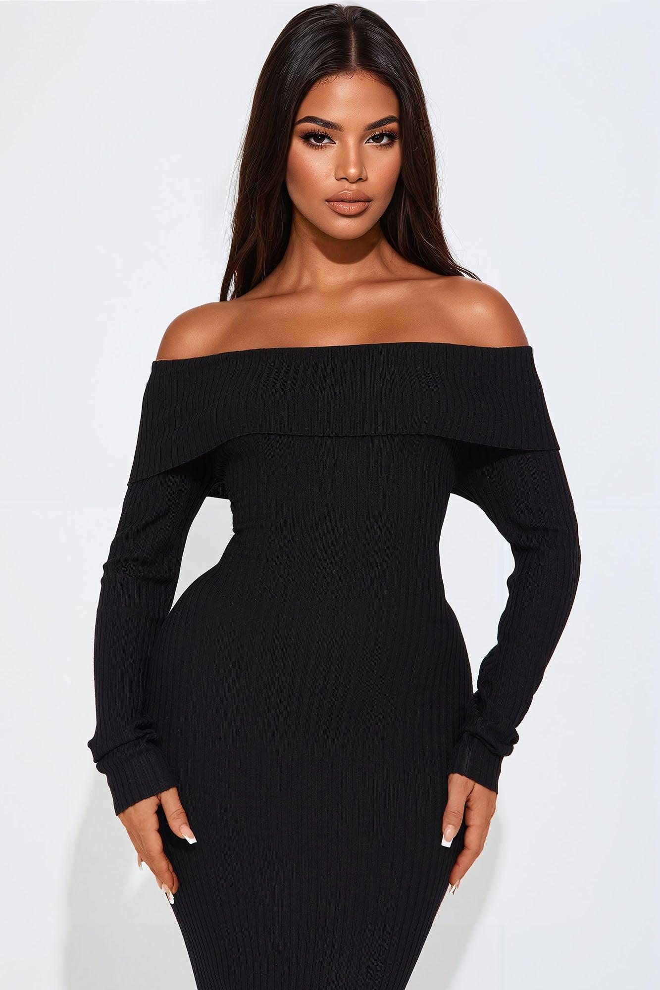 Going Steady Ribbed Midi Dress - Black Product Image