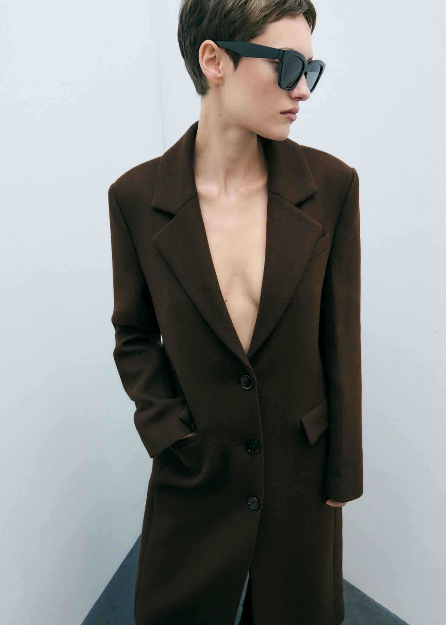 Long structured wool coat - Women | MANGO USA Product Image