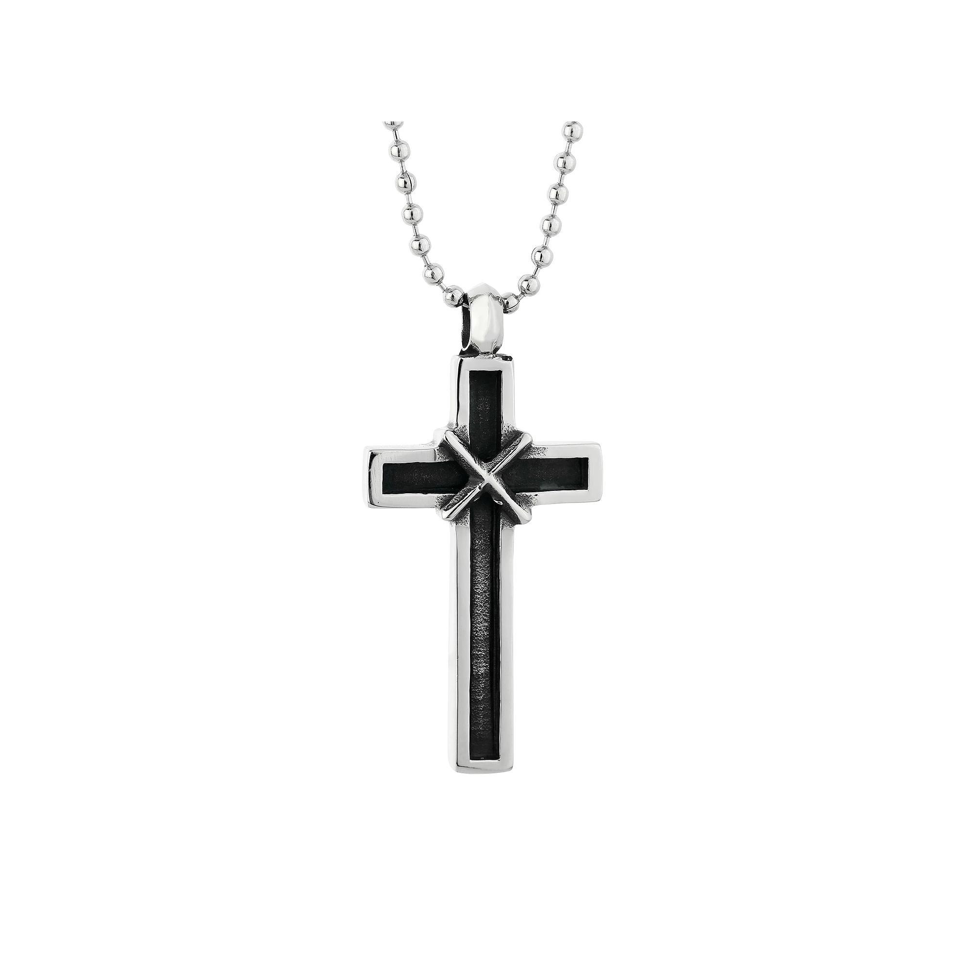 LYNX Stainless Steel Antiqued Cross Pendant Necklace, Men's, Size: 22", Grey Product Image
