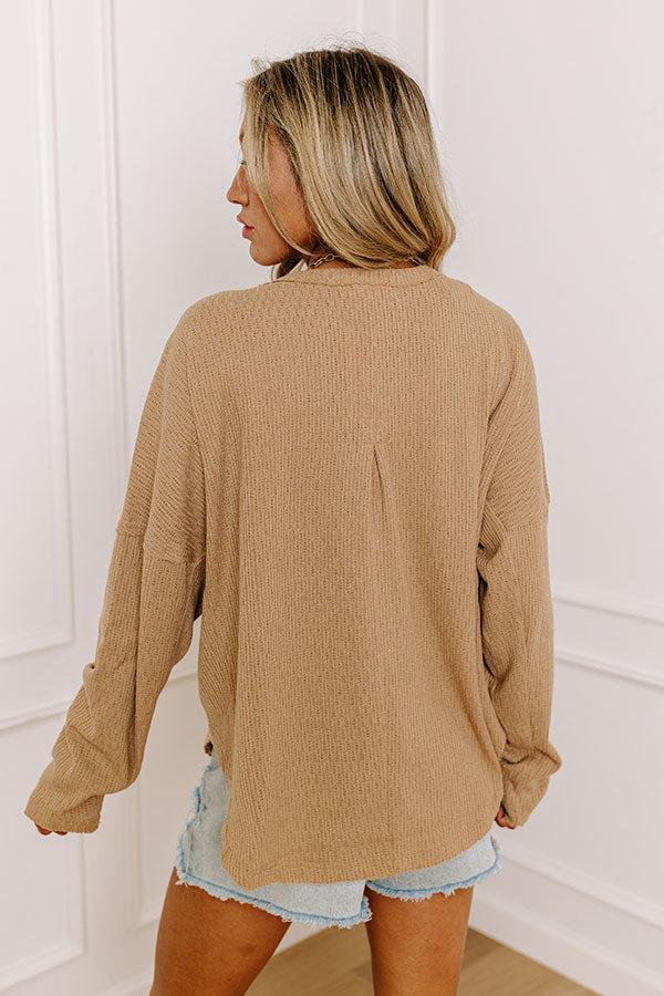 Breezy Times Oversized Henley Top In Taupe Product Image