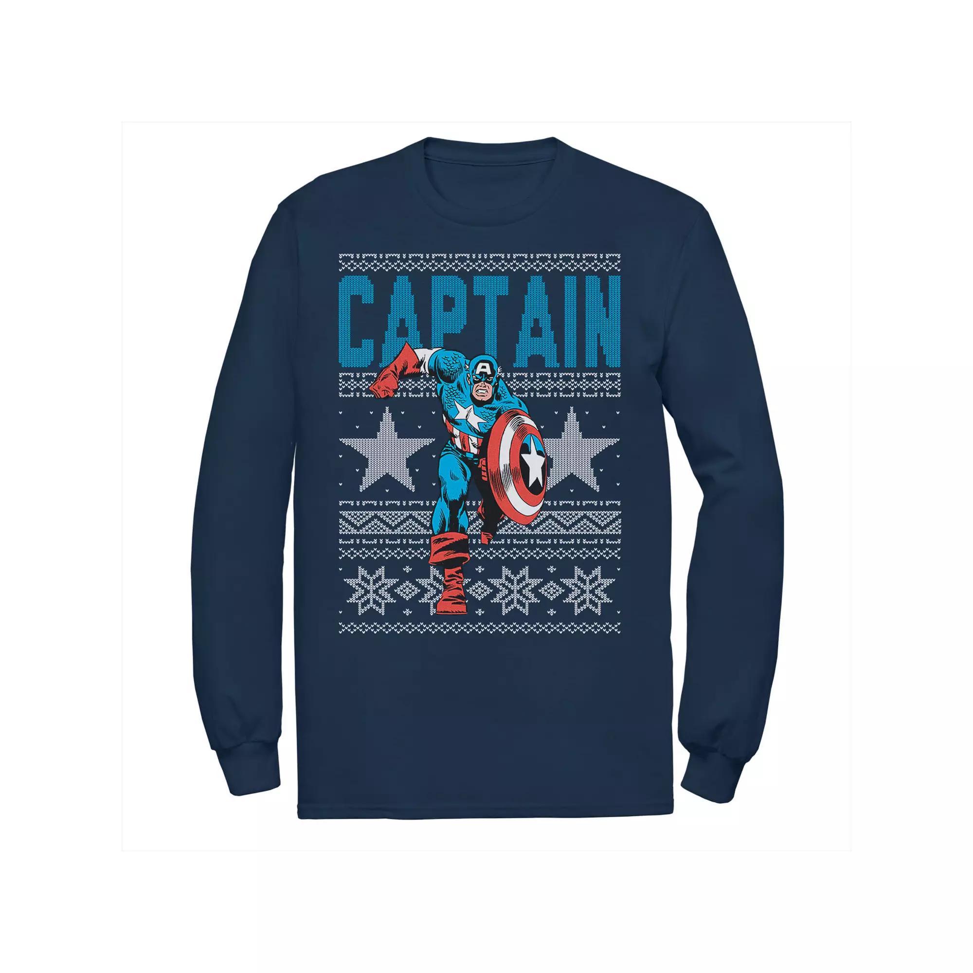 Men's Marvel Captain America Stars Ugly Christmas Sweater Tee, Size: Large, Blue Product Image