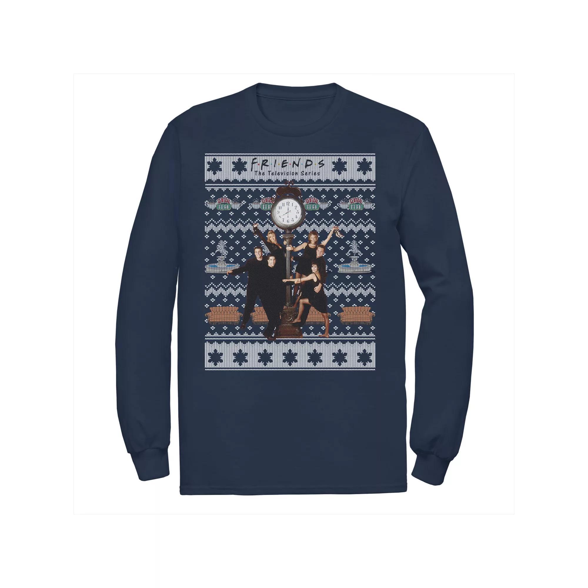 Men's Friends Around The Clock Holiday Pattern Tee, Size: XXL, Blue Product Image