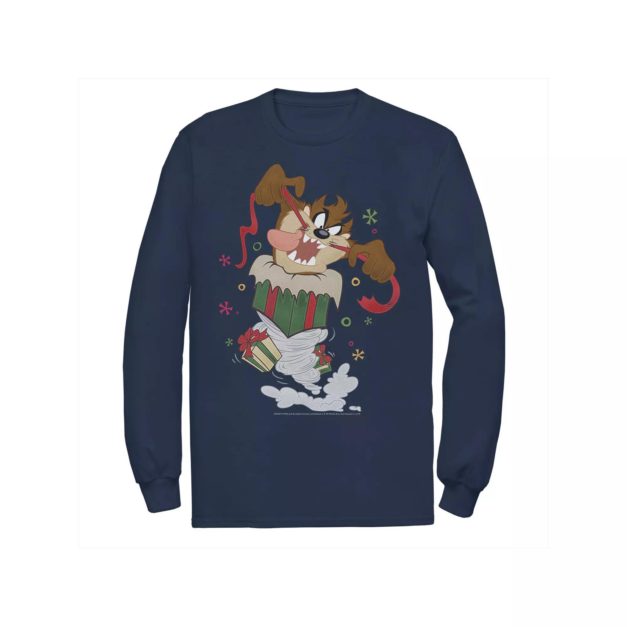 Men's Looney Tunes Christmas Taz Ripping Presents Tee, Size: Large, Blue Product Image