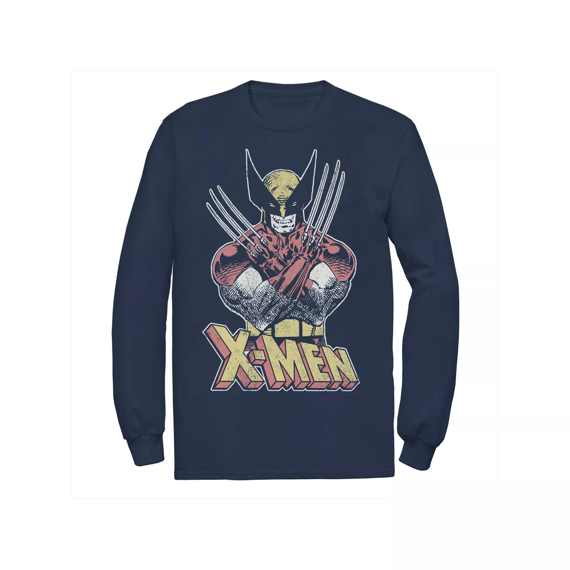 Men's Marvel X-Men Wolverine Classic Comic Vintage Long Sleeve Graphic Tee, Size: Small, Blue Product Image