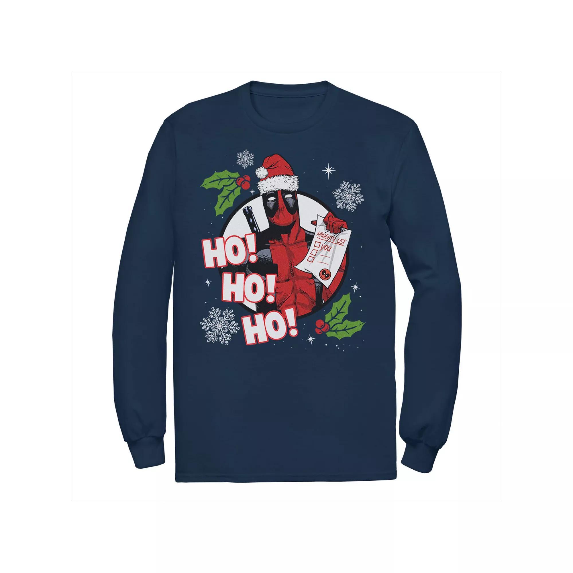 Men's Marvel Deadpool Santa Naughty List Holiday Tee, Size: Small, Blue Product Image