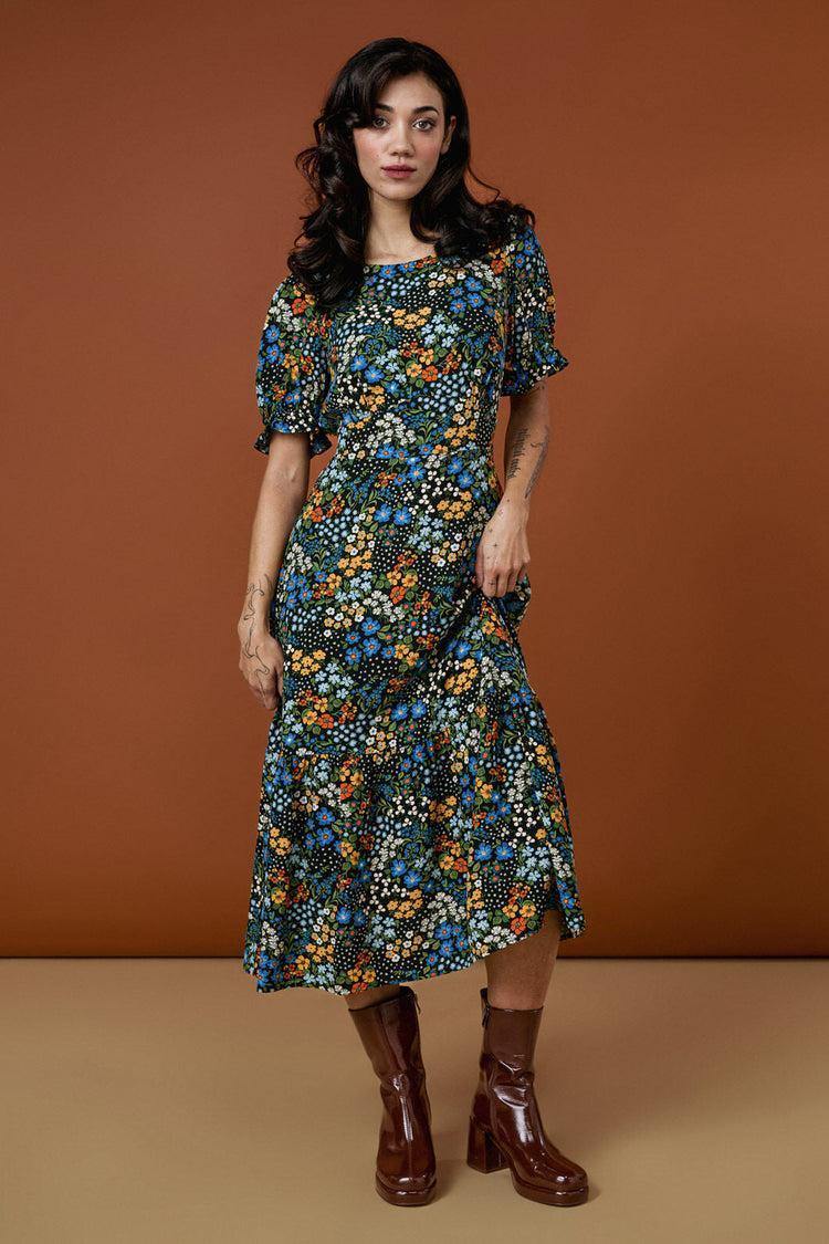 Ada 90's Floral Midi Dress Product Image