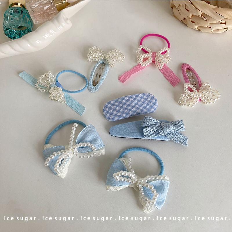 Bow Faux Pearl Hair Clip Set Product Image