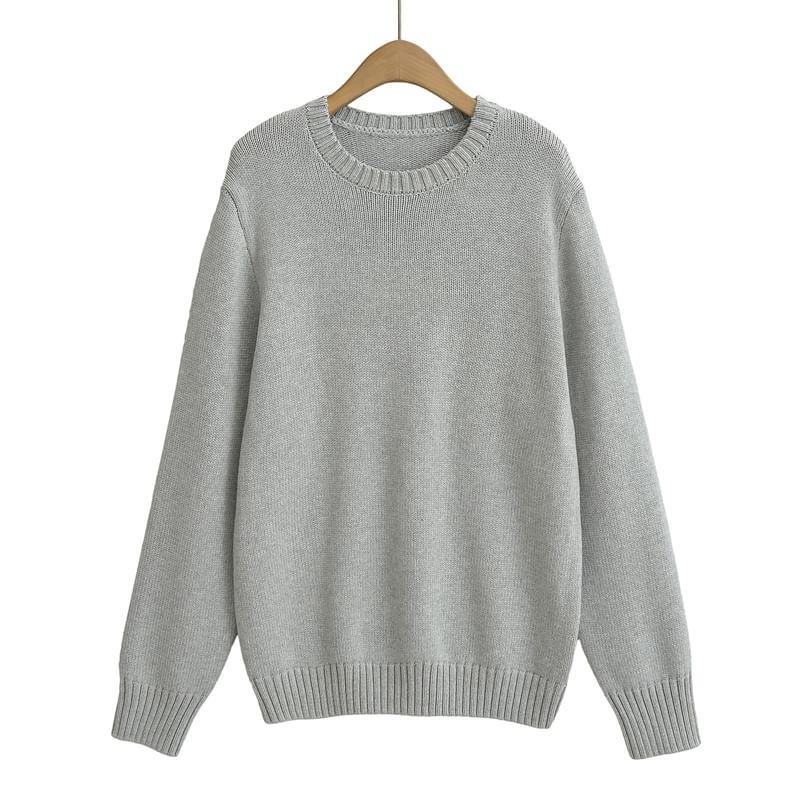 Crew Neck Plain Oversized Sweater Product Image