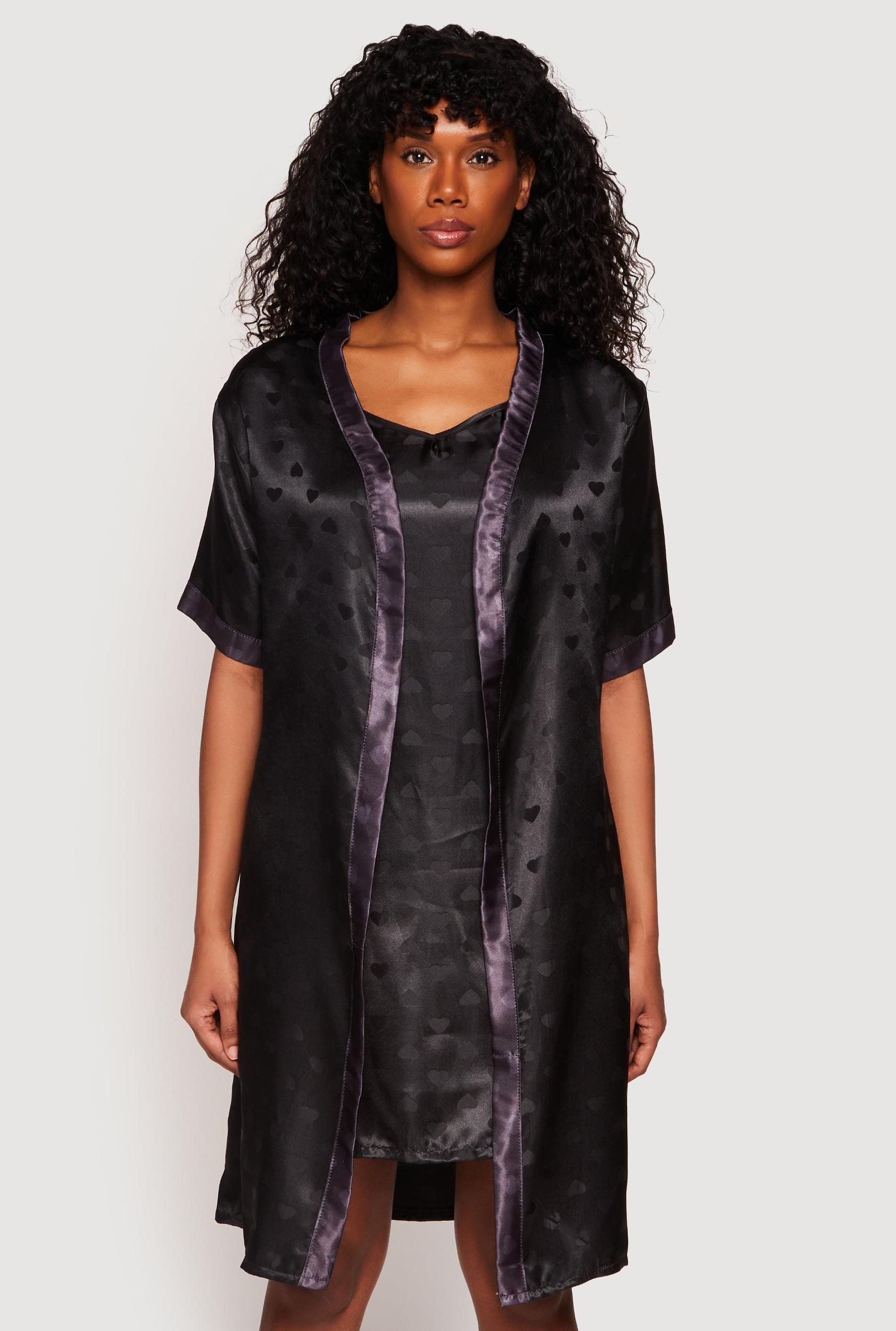 Womens Satin Heart Print Cami Nightgown with Robe Product Image