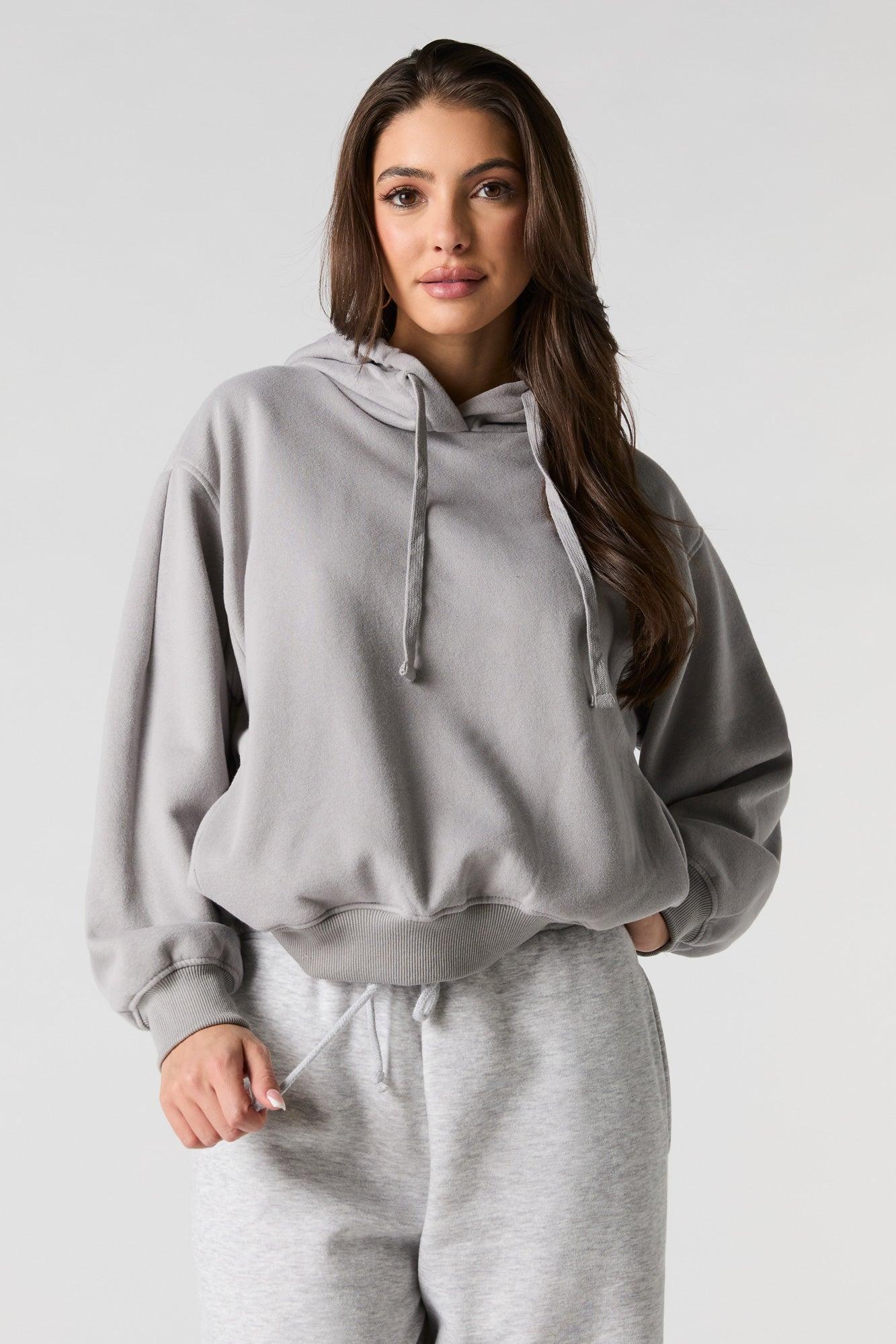 Oversized Solid Fleece Hoodie Female Product Image