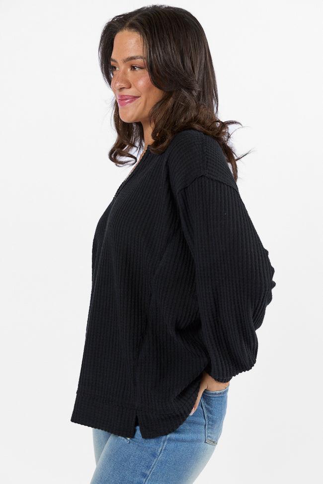 Reasonable Assumption Black Brushed Waffle Knit Oversized Top FINAL SALE Product Image