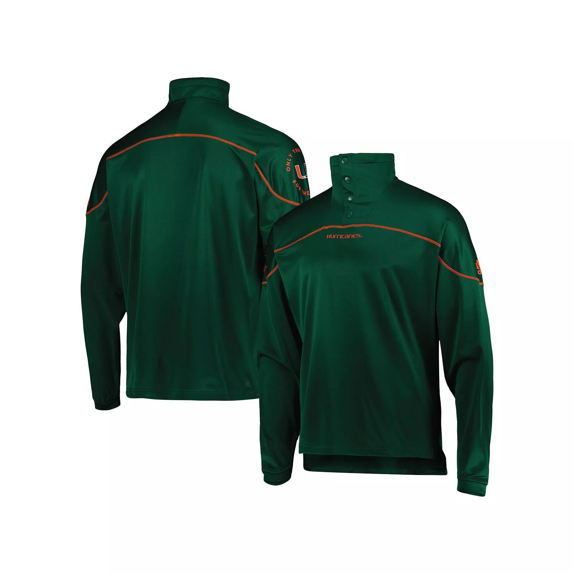 Men's adidas Green Miami Hurricanes AEROREADY Knit Quarter-Snap Jacket, Size: Large Product Image