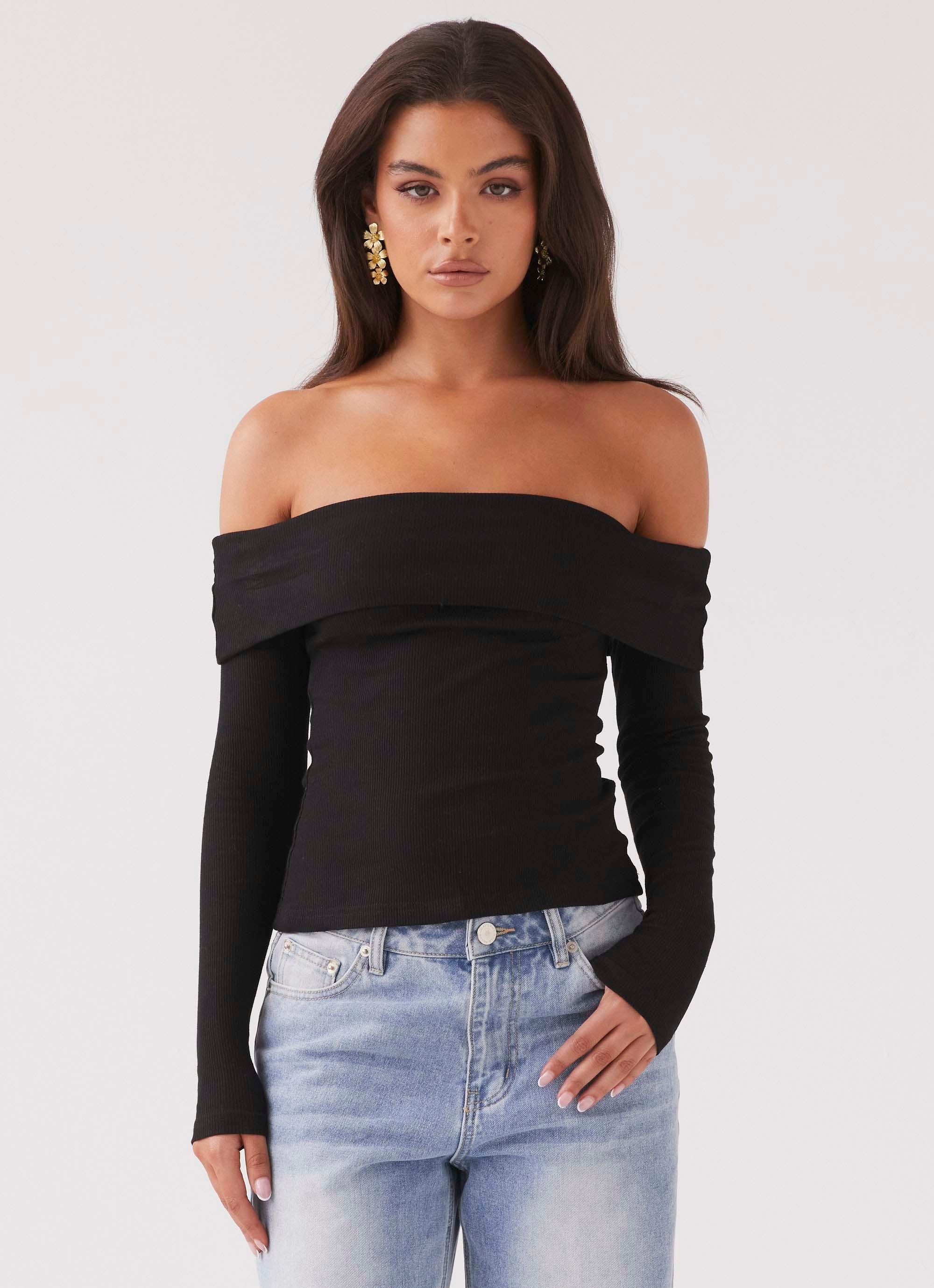 Hayley Long Sleeve Ribbed Top - Black Product Image