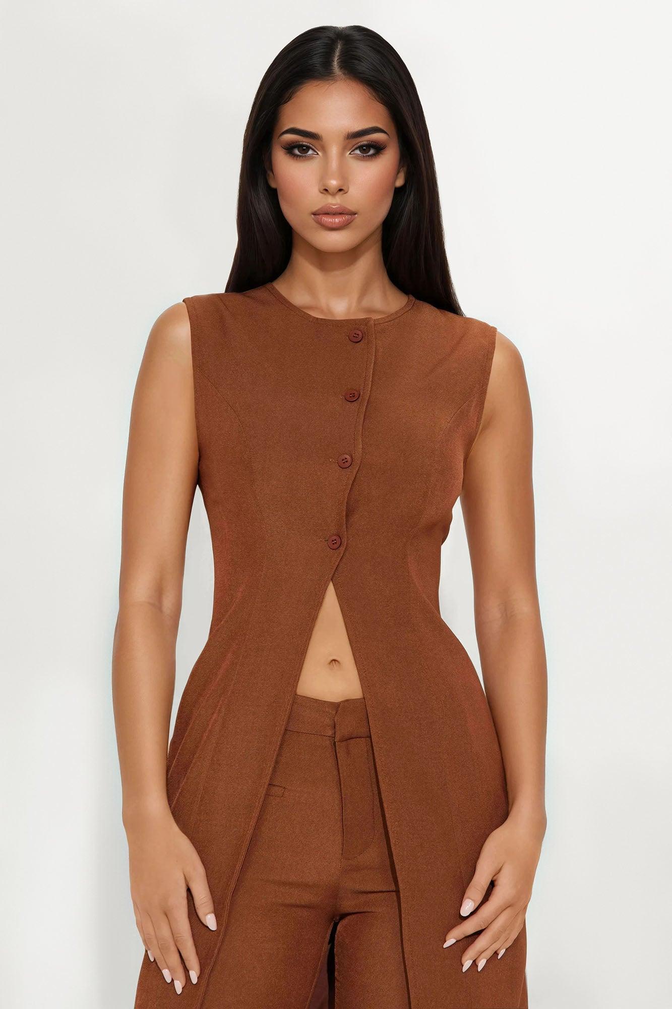 Addison Vest Pant Set - Chocolate Product Image