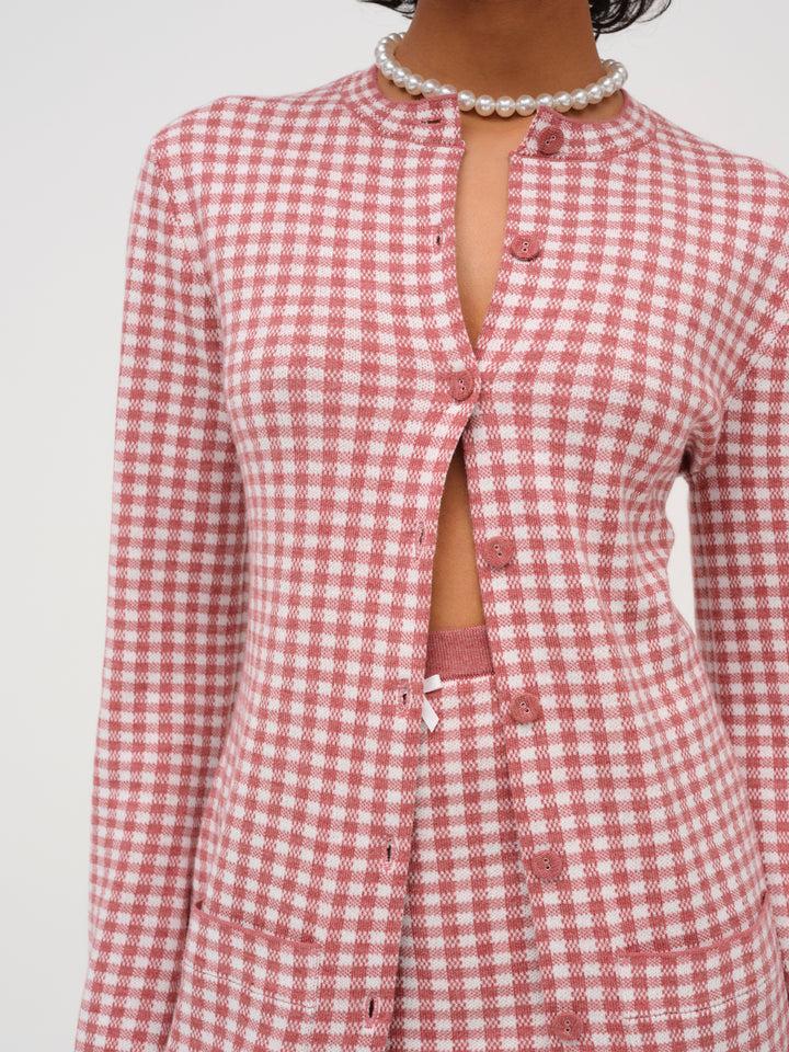 Gingham Knit Jacket — Pink Product Image