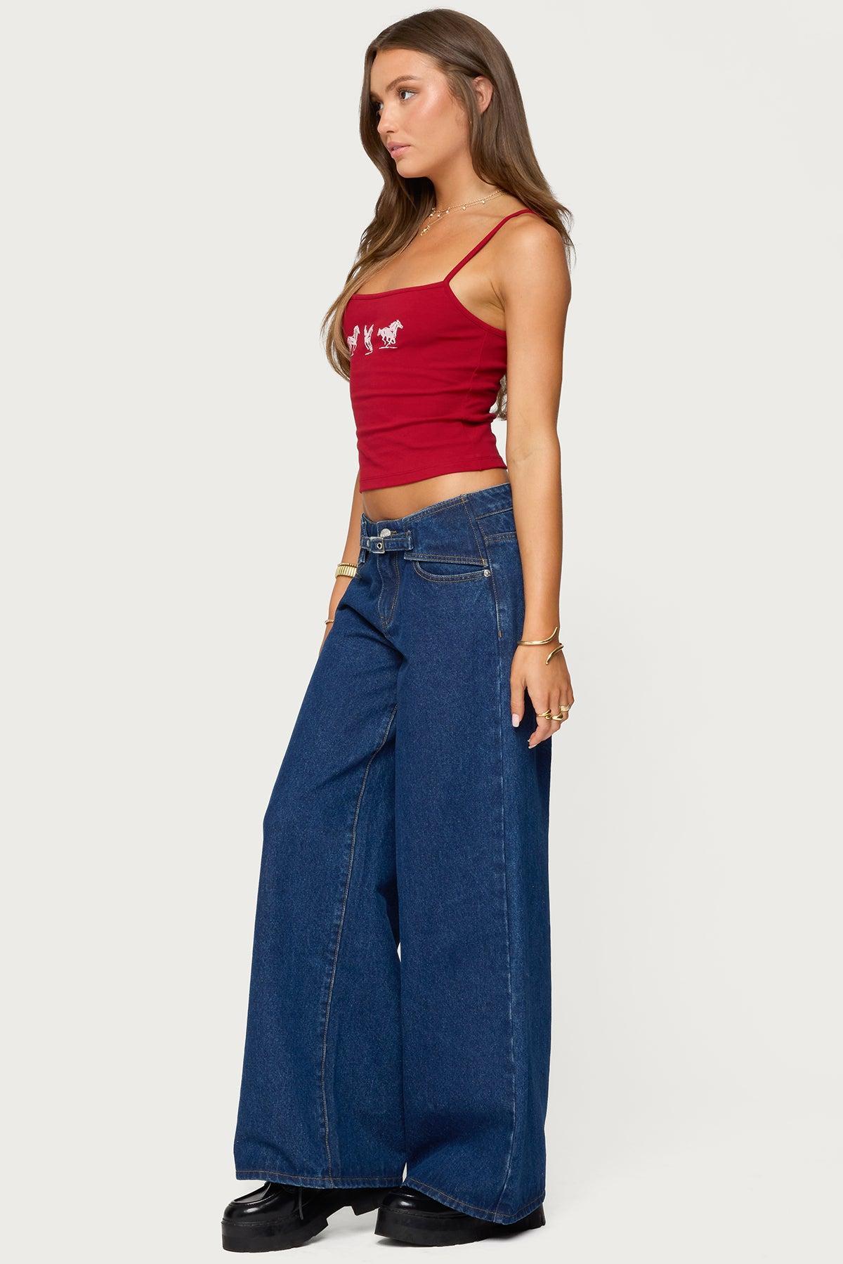 Edie Belt Detail Low Rise Jeans Product Image