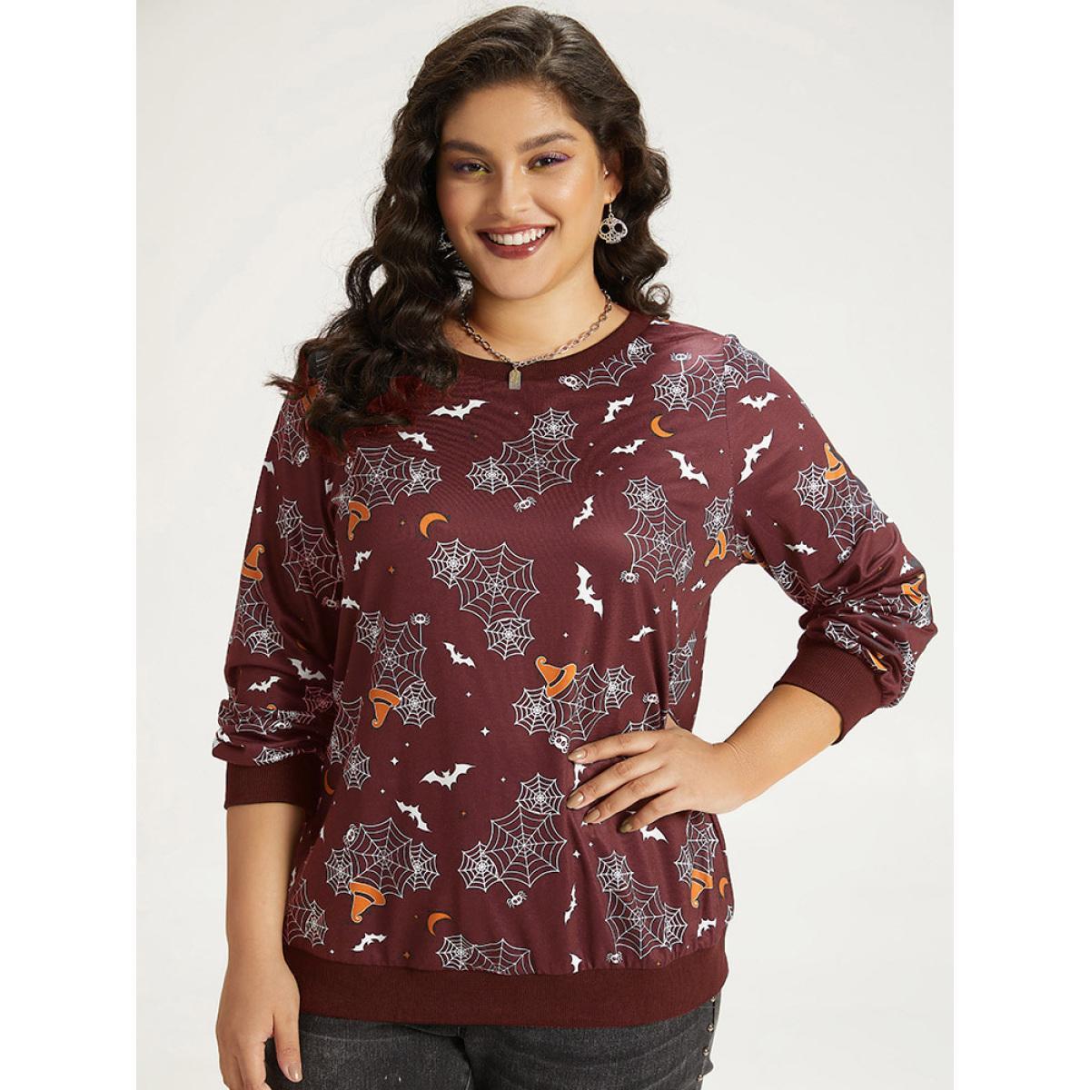 Plus Size Halloween Print Elastic Cuffs Round Neck Sweatshirt Women Purple Casual Elastic cuffs Round Neck Dailywear Sweatshirts BloomChic 10/M Product Image