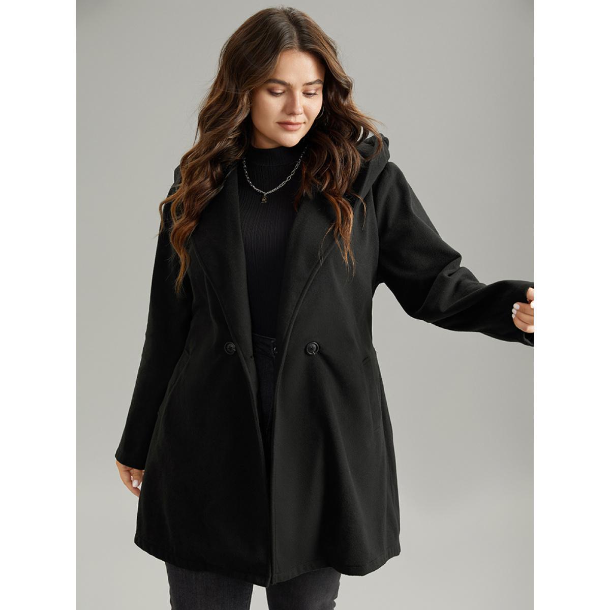 Plus Size Plain Belted Hooded Tunic Pocket Coat Women Black Casual Plain Ladies Dailywear Winter Coats BloomChic 30/6X Product Image