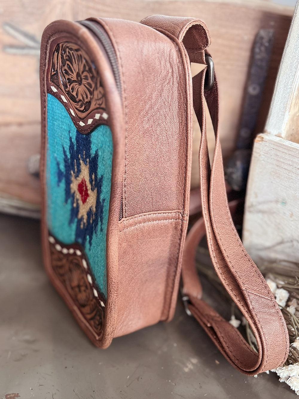 Darling Tooled Leather and Saddle Blanket Sling Bag - 2 Colors Product Image