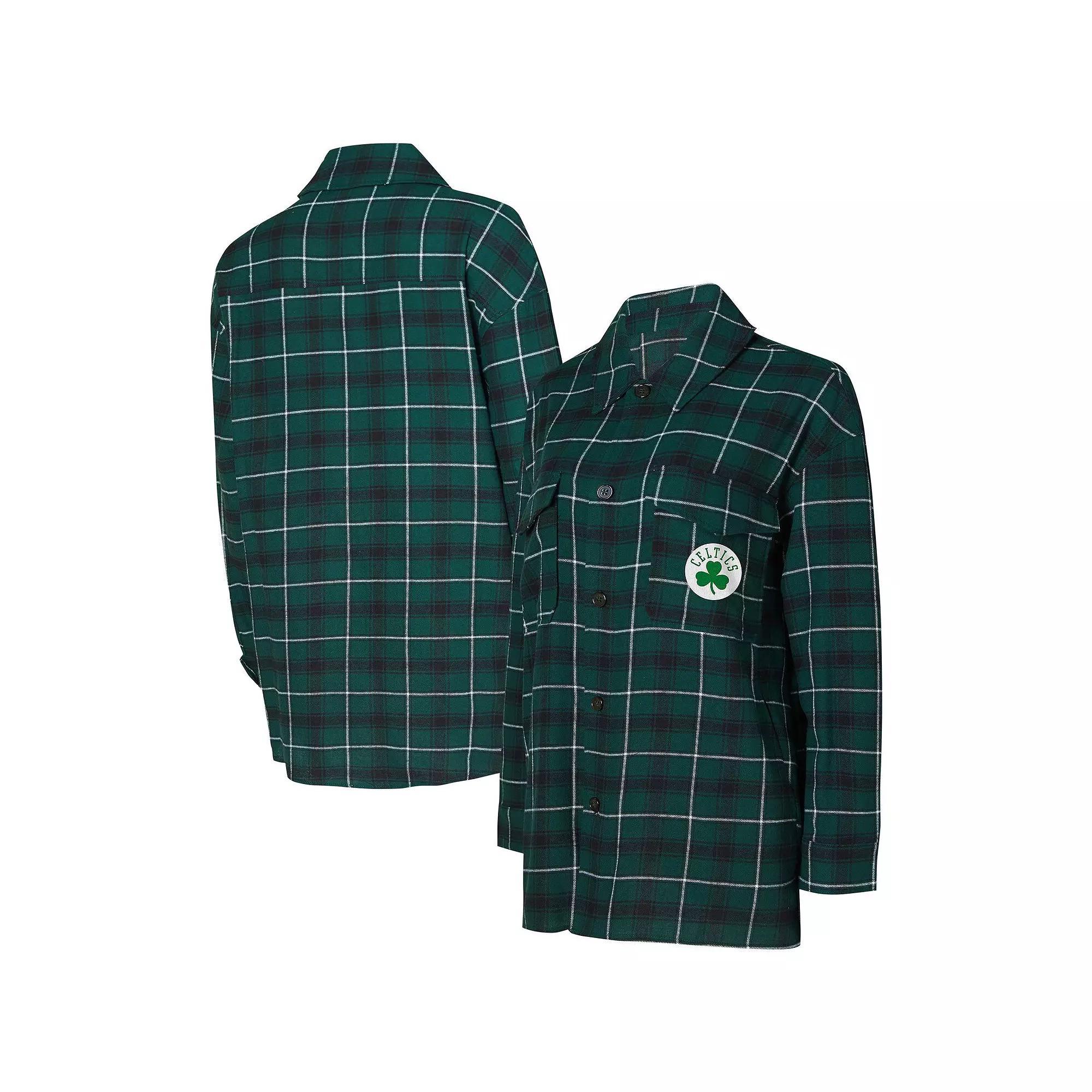 Women's College Concepts Hunter Green/Black Boston Celtics Boyfriend Button-Up Nightshirt, Size: 2XL, Team Product Image