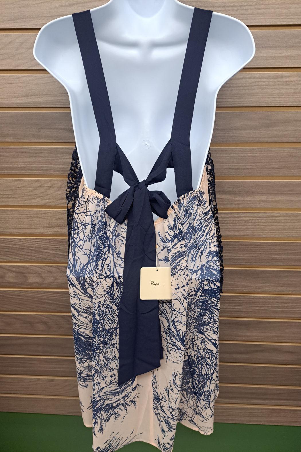 Blue floral lace tie back long tank Product Image