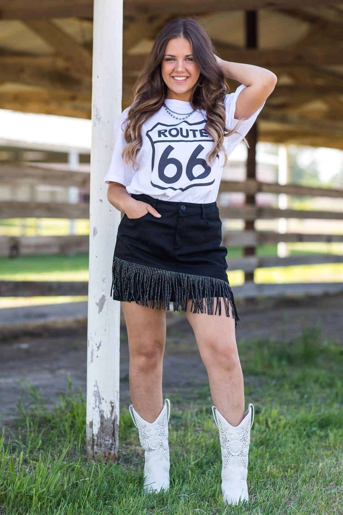 Black Denim Skirt With Fringe Detail Product Image
