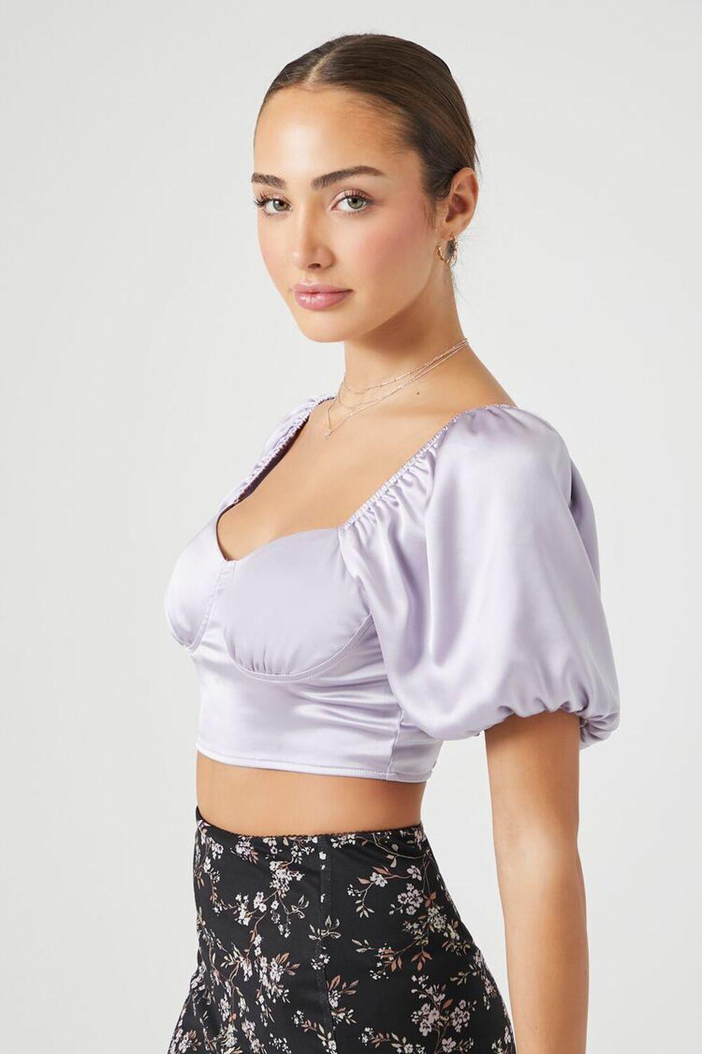 Satin Puff-Sleeve Crop Top | Forever 21 Product Image