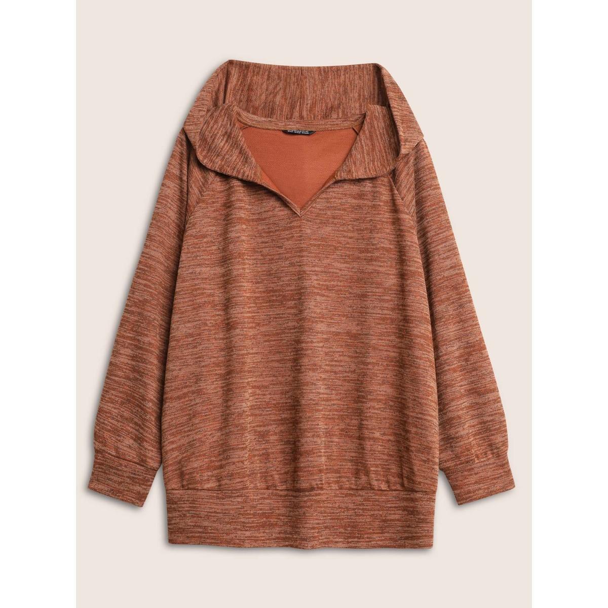 Plus Size Heather Hooded Long Sleeve Sweatshirt Women Maroon Casual Non Hooded Everyday Sweatshirts BloomChic 12/L Product Image