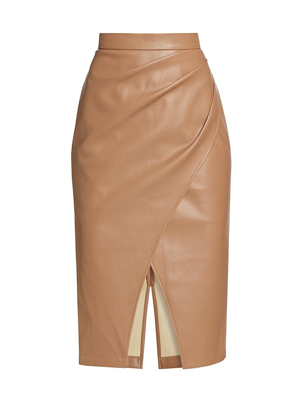 The Rebecca Ruched Vegan Leather Midi Skirt Product Image
