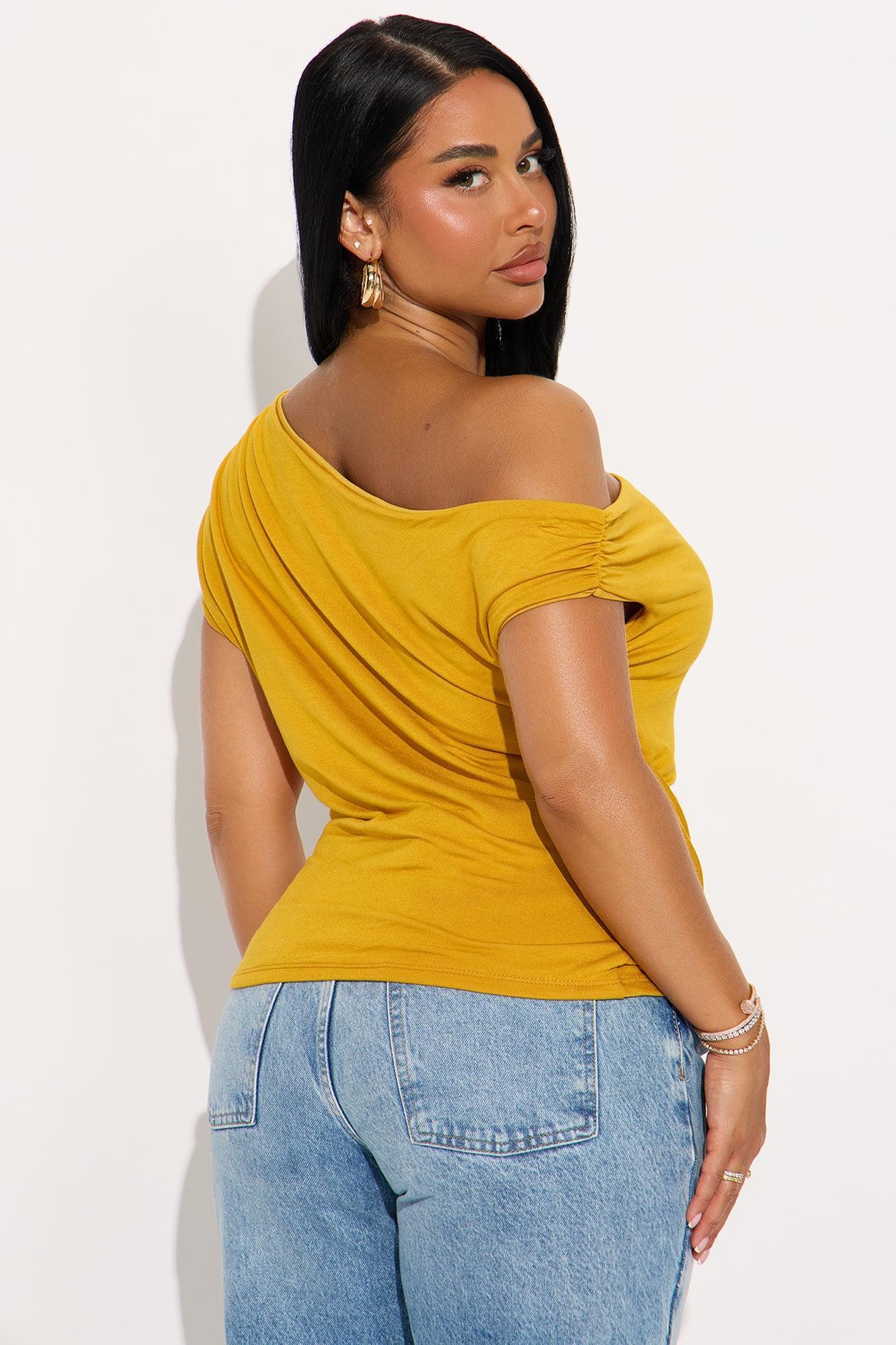 Embrace Her Double Lined Off Shoulder Top - Mustard Product Image