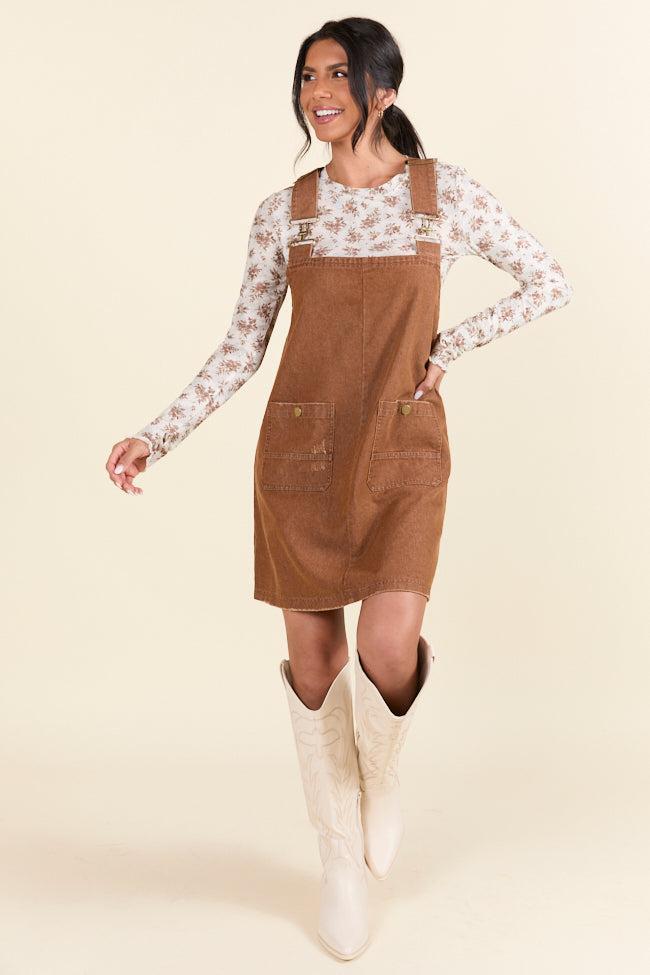 The Anissa Brown Overall Dress Holley Gabrielle X Pink Lily Product Image