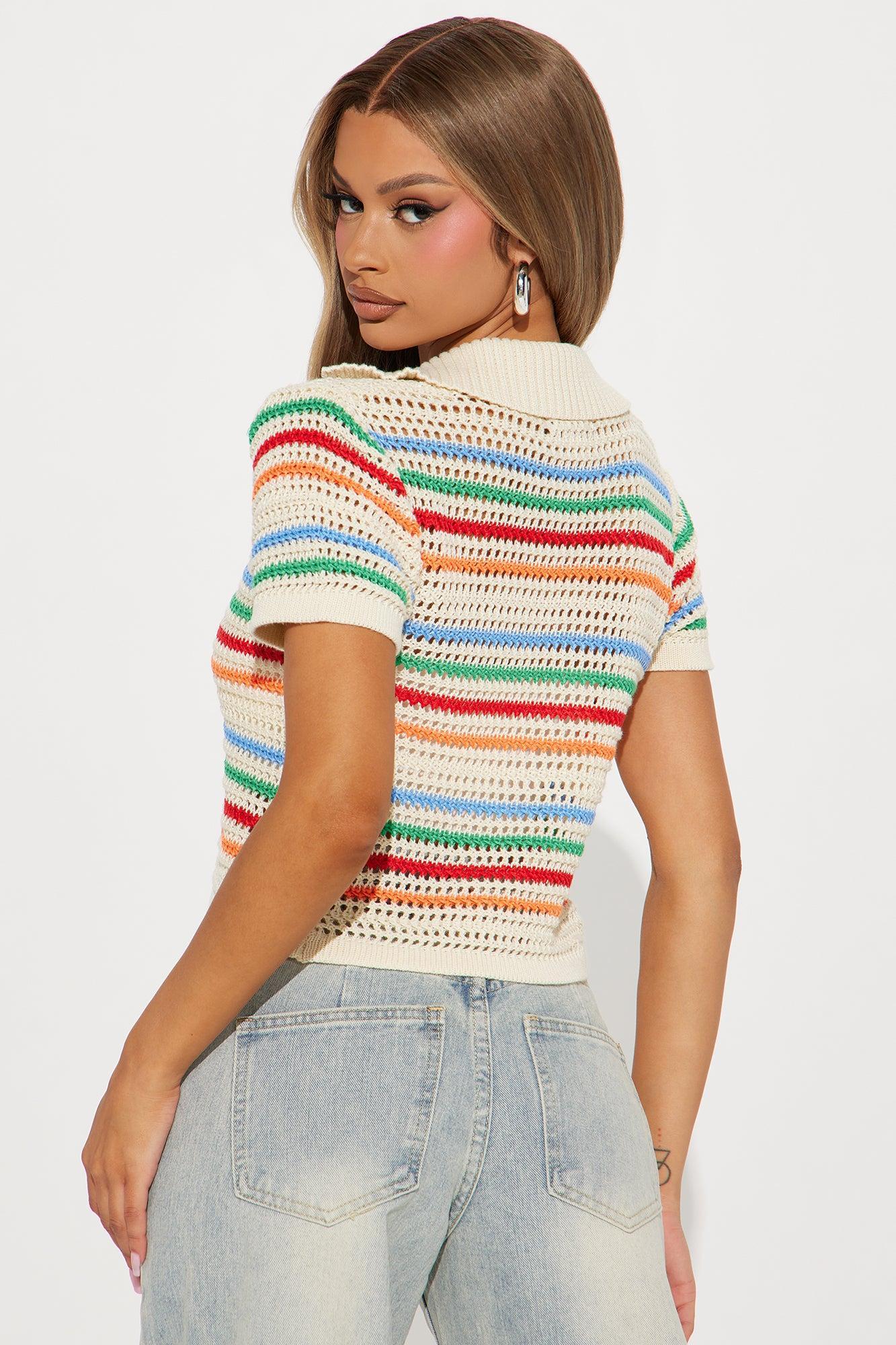 Over The Rainbow Crochet Top - Taupe/combo Product Image