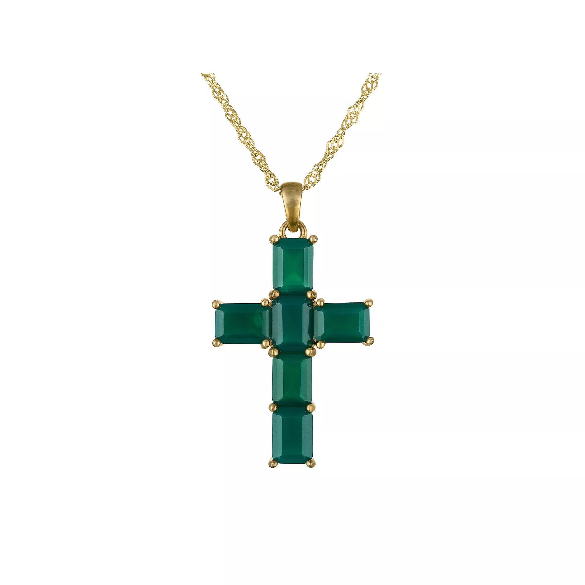 Designs by Gioelli Gold Over Sterling Silver Green Chalcedony Cross Pendant Necklace, Womens Gold Tone Product Image