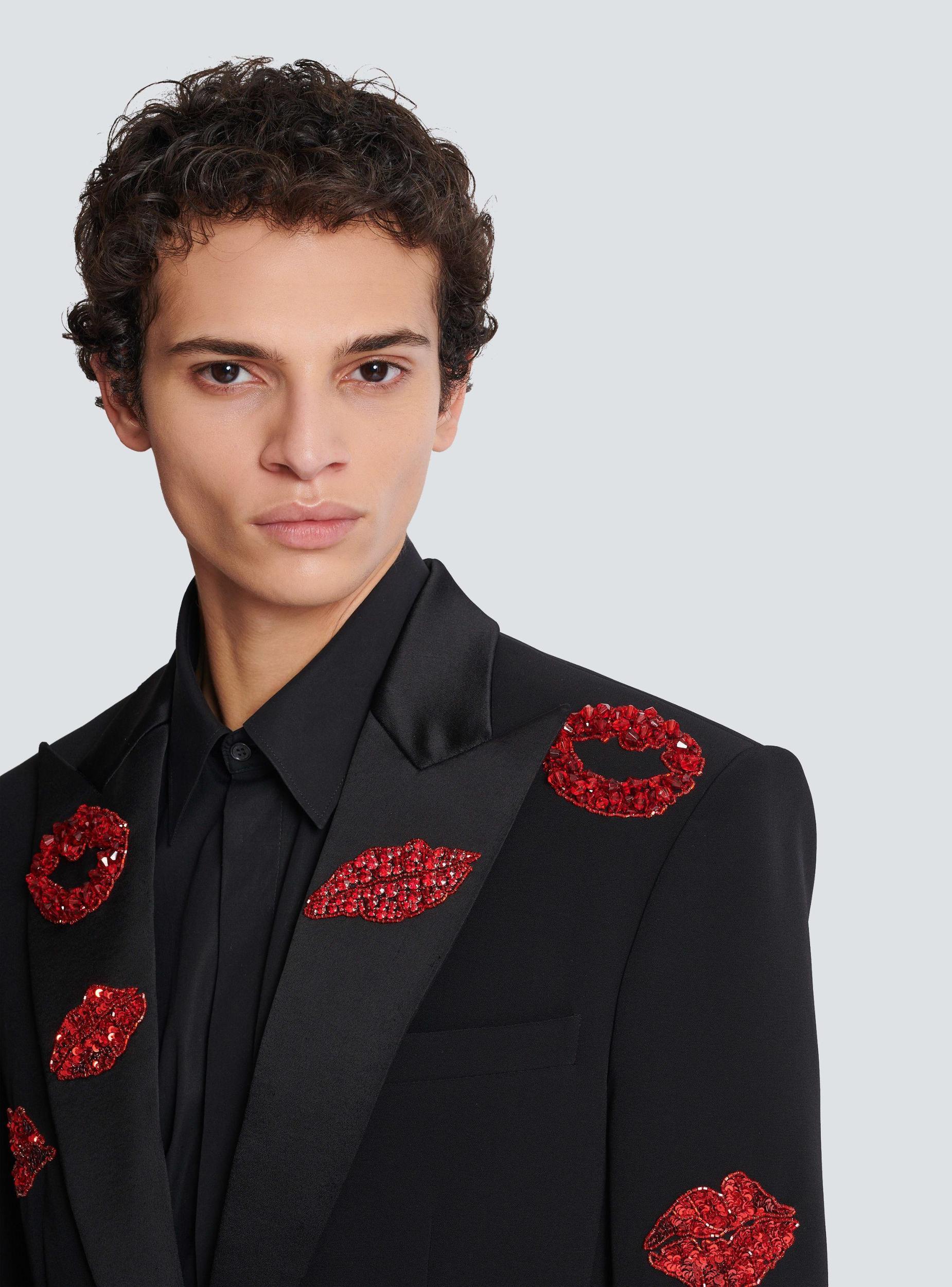 Crepe 1-button jacket with Kiss embroidery Product Image